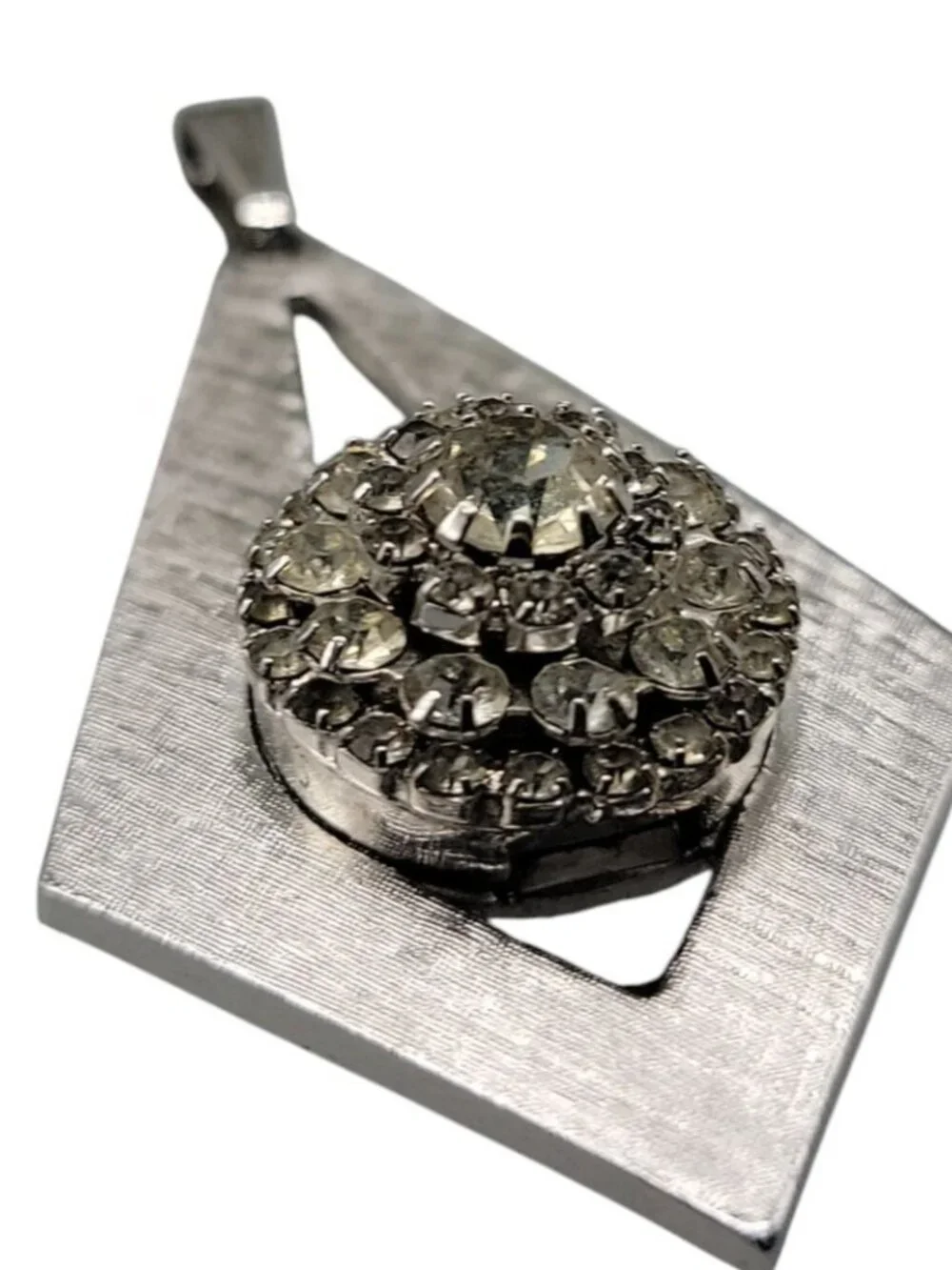 Schiaparelli Pendant Watch Vintage Rhinestone Cluster Top Silver Tone Rare Find
